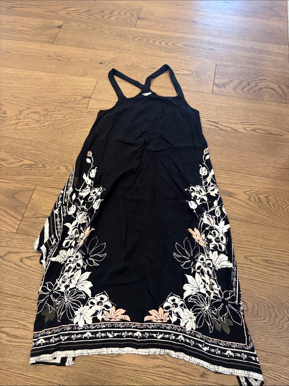 O'Neill Black Maxi Dress with White & Blush Floral Border